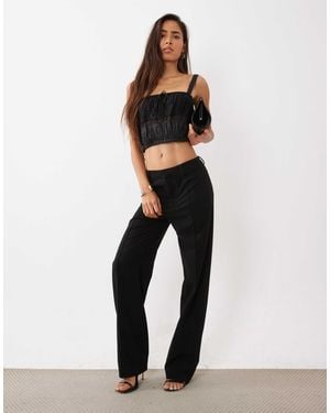 ASOS Satin Lace Panel Cropped Shirred Cami With Tie Bust - Black