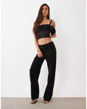 ASOS Satin Lace Panel Cropped Shirred Cami With Tie Bust - Black