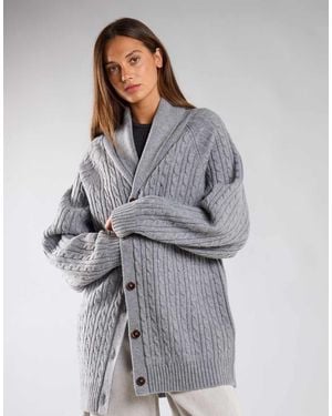 Glamorous Cable-Knit Shawl-Collar Cardigan - Grey