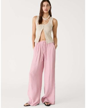 Stradivarius Linen Look Pull On Crinkle Trouser - Pink