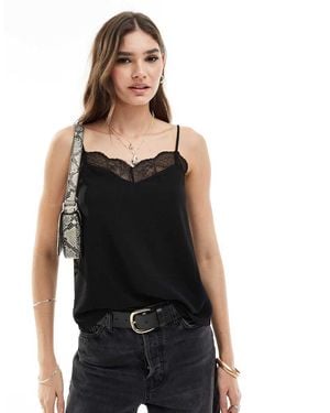 Pieces Cami Top With Lace Trim Detail - Black
