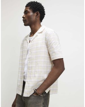 River Island Linen Blend Check Shirt - White