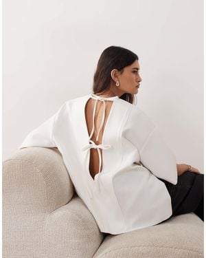ARRANGE Boxy Seam Top With Tie Back Detail - Natural