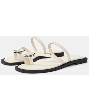 Pull&Bear Flat Embellished Sandals - White