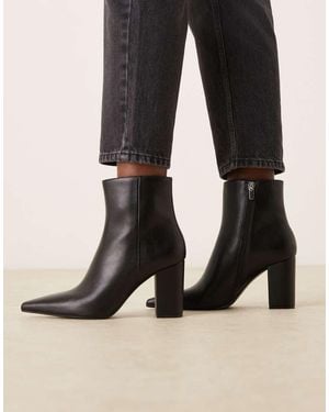 Mango Botas Negras Con Tacón Ancho De Tejido Efecto Cuero Texturizado De - Negro