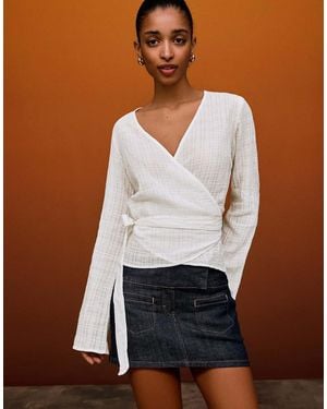 Bershka Wrap Print Blouse - White
