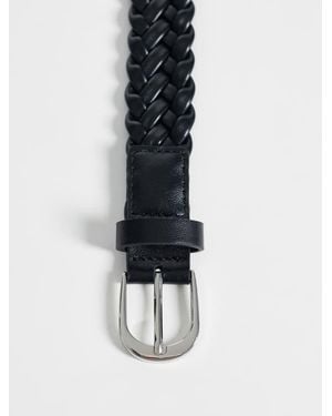 ASOS Smart Slim Faux Leather Woven Belt With Rounded Silver Buckle - White
