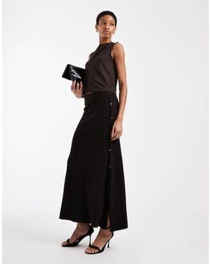 Vero Moda Ribbed Knitted Button Side Midi Skirt - Black