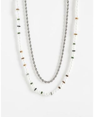 ASOS 2 Pack Rondell Faux Pearl And Rope Chain Necklace - White