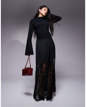 River Island Satin Skirt With Lace Hem - Black