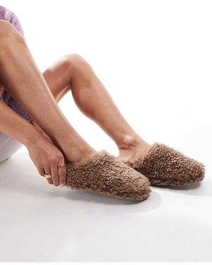 Loungeable Pantuflas Marrón Chocolate De Tejido De Pelo Largo De