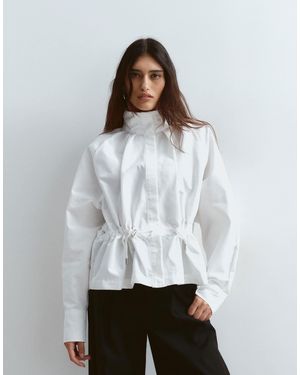 ARRANGE Funnel Neck Shirt With Dropped Channel - White
