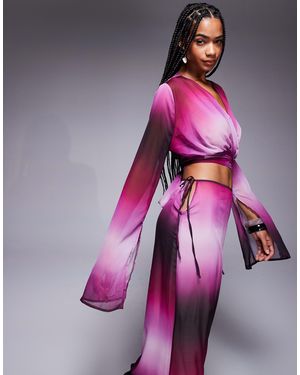 Aria Cove Chiffon Wrap Split Sleeve Beach Top Co-ord - Purple