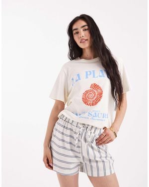 ASOS Cotton Poplin Boxer Short With Contrast Stripe Direction - White