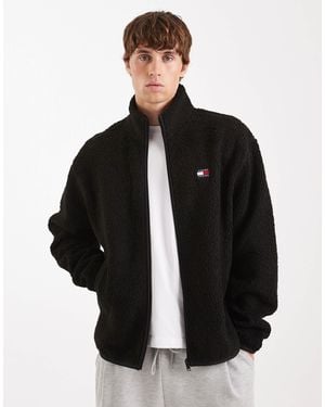 Tommy Hilfiger Chest Logo Zip Through Teddy Jacket - Black