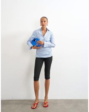 TOPSHOP Striped Poplin Cinch Waist Shirt - Blue