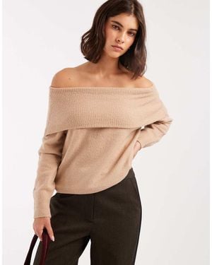 Brave Soul Knitted Bardot Jumper - Natural