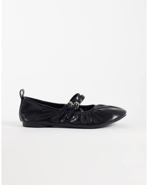 London Rebel Mia Strappy Ruched Ballet Flats - Black