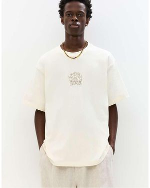 Pull&Bear Floral Embroidered T-Shirt - Natural