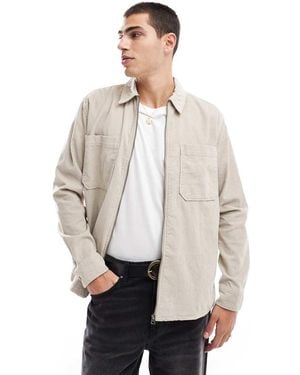 Only & Sons Zip Through Cord Overshirt - White