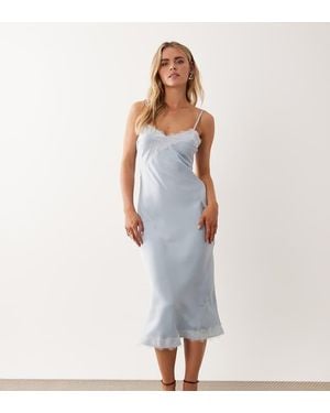 New Look Contrast Lace Strappy Satin Midi Dress - Blue