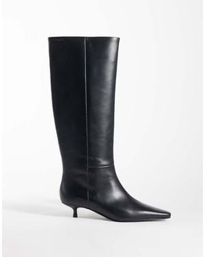 Calvin Klein Leather High Boots With Kitten Heels - Black