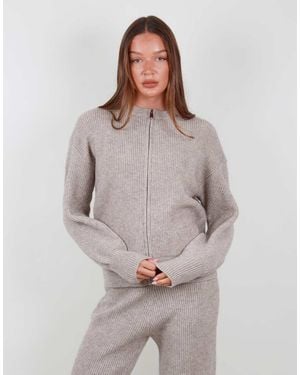 SIMMI Ribbed Knit Zip Up Jumper - Grey
