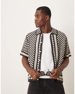 Abercrombie & Fitch Crochet Knitted Abstract Shirt - Brown