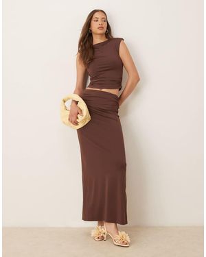 SNDY'S Ruched Detail Back Split Maxi Skirt Co-ord - Natural