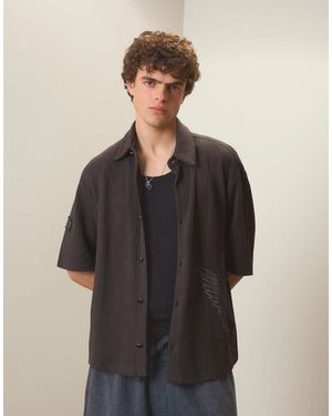 Bershka Relaxed Fit Waffle Shirt - Black