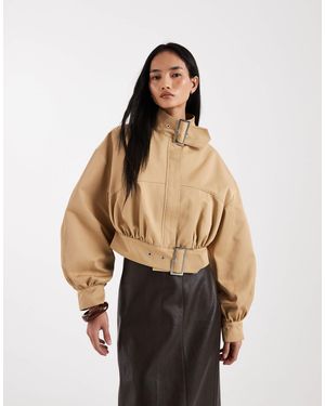 ASOS Funnel Neck Cropped Jacket With Buckle Detail - Natural