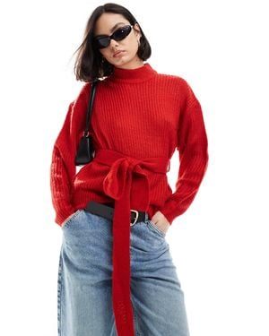 Brave Soul Saka Waist Tie Sweater - Red