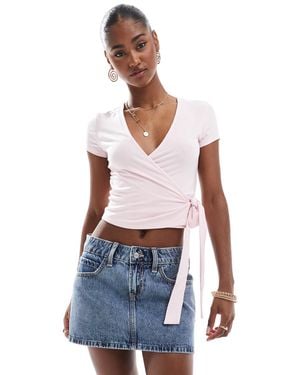 Miss Selfridge Short Sleeve Jersey Wrap Top - White