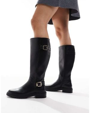 New Look Botas Chelsea Negras Con Suela Gruesa Y Ribetes De Cuero Sintético De -Negro