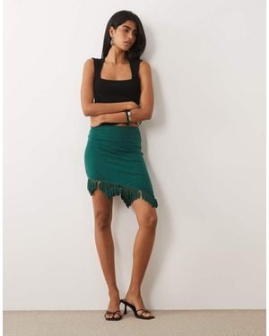 ASOS Crinkle Asymmetric Fringe Mini Skirt - Green