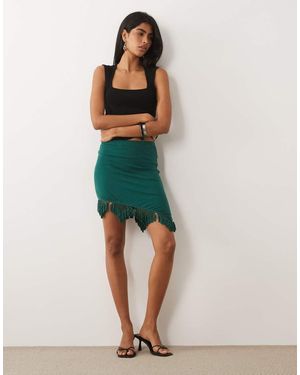 ASOS Minigonna Stropicciata Verde-Azzurro Con Frange Asimmetriche