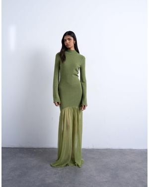 TOPSHOP Knitted Full Skirt Dress - Green
