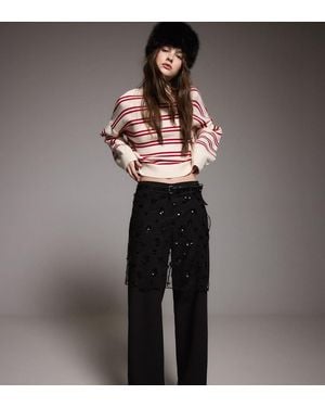 Stradivarius Petite Flowing Straight-leg Smart Trousers With Belt - Black