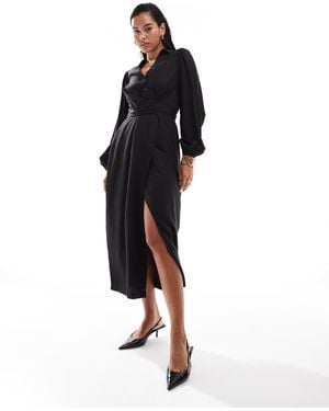 Closet Robe fourreau portefeuille mi-longue à manches ballon - Noir