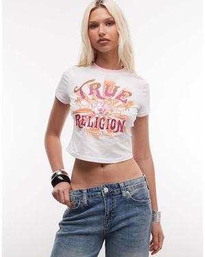 TRUE RELIGION Crystal Heritage Graphic Ringer Cropped Baby Tee - White
