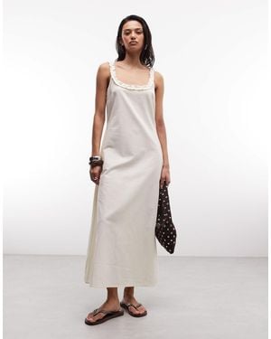Collusion Square Neck Frill Detail Midi Dress - White