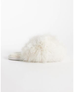 SEQWL Smarties Fluffy Pom Pom Slippers - White