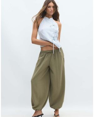 Stradivarius Flowy Sarouel Trousers - Green