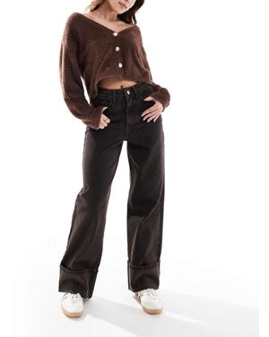 Threadbare Vaqueros Chocolate De Pernera Ancha Con Bajos Vueltos De - Negro