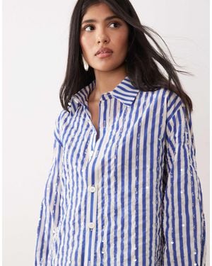 Sister Jane Unisex Paros Embellished Long Sleeve Shirt - Blue