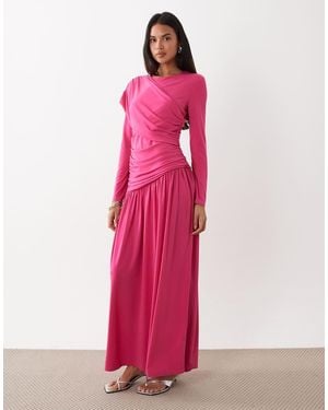 DASKA Long Sleeve Wrap Maxi Dress - Pink