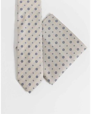 ASOS Stropdas En Pochet Met Geometrisch Bloemenpatroon - Grijs