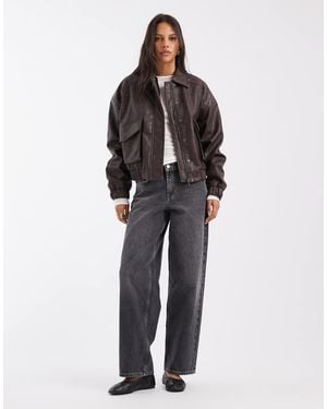 Pieces Faux Leather Pocket Detail Bomber Jacket - Brown