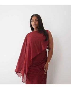 ASOS Asos Design Curve Gedrapeerde Batwing Asymmetrische Maxi-Jurk Met Één Mouw - Rood