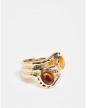 ASOS Anello Avvolgente Dorato Con Pietra Arancione - Bianco
